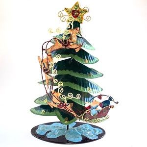 Vintage Metal Christmas Tree With Santa Sleigh 151